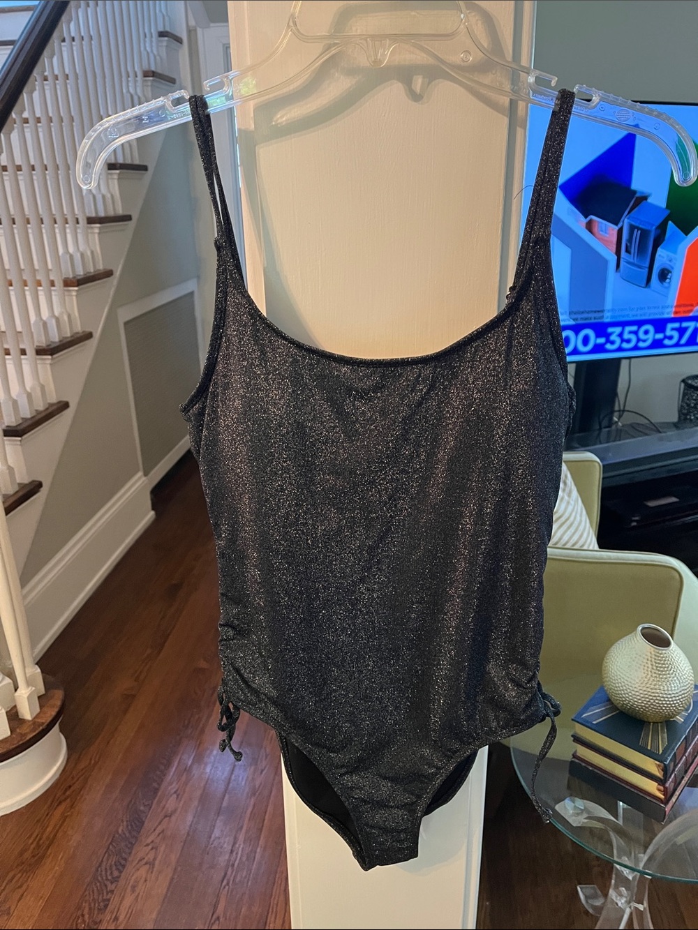 NWT Salt + Cove Black Metallic Scoop Swimsuit Created for Macy’s